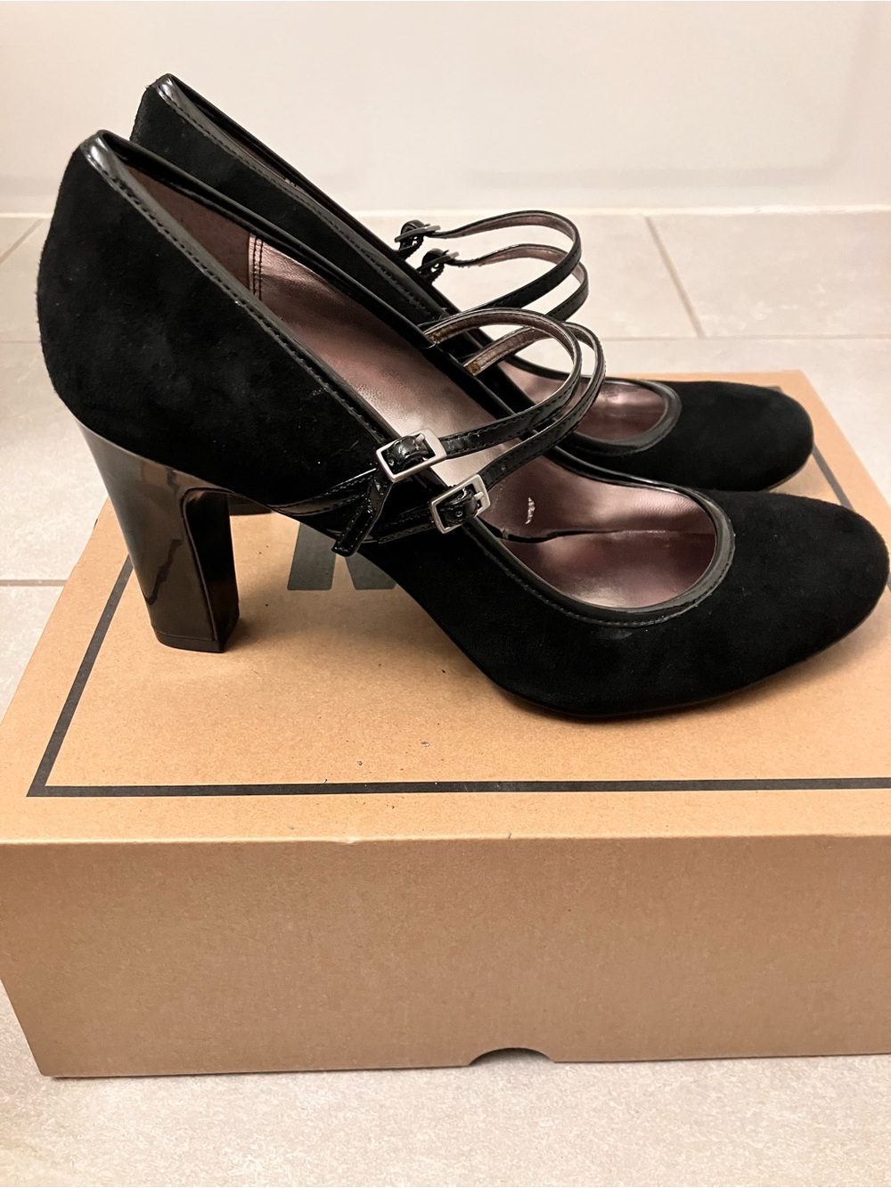Alfani Black Suede Double-Strap Block Heel Pumps